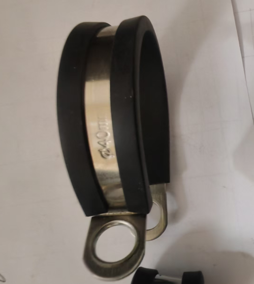 rubber lined hose clamps / saddle clamps.